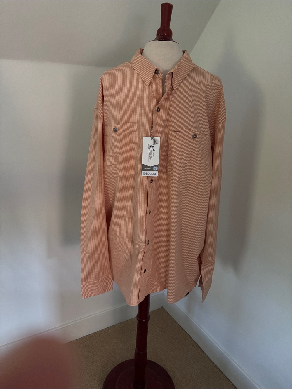 Men's Copper Tan Ginger Check Long-Sleeve Ultimate Angler Shirt NWT Sz 2XL